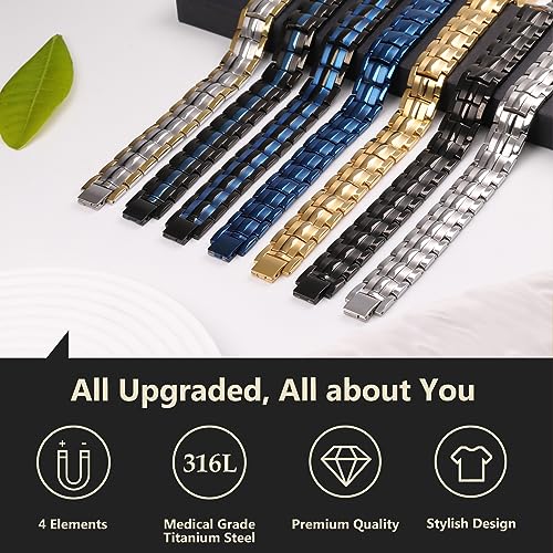 Feraco Mens Magnetic Bracelet Titanium Steel Magnetic Bracelet with Double Row 4 Elements FeracoAu supplements