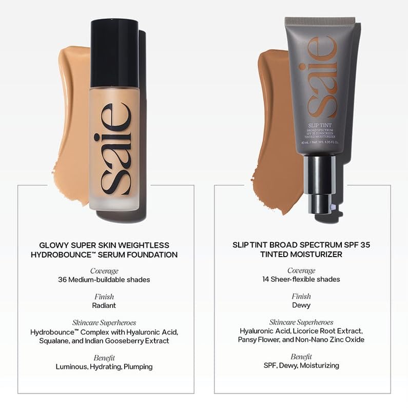 Saie Slip Tint Tinted Moisturizer with SPF 35 - Light Coverage, Glowy Skin Tint & Mineral Sunscreen for Face with Hydrating Hyaluronic Acid - Summer Makeup Essential - Shade Three (1.35 oz) SaieAu supplements