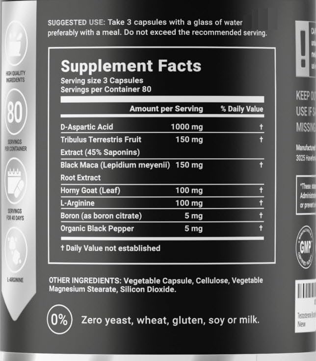 Testosterone Booster Supplement for Men | Boron supplement for men with Tribulus Terrestris, Black Maca, Horny Goat Weed, L-Arginine | Stamina, Endurance, Muscle growth & strength | 80 Servings B Life CompanyAu supplements
