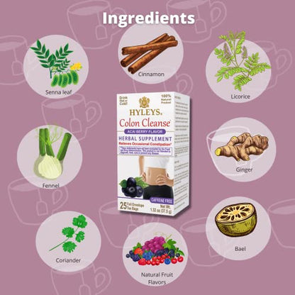 Hyleys Colon Cleanse Tea Acai Berry Flavor - 25 Tea Bags (12 Pack - 300 Tea Bags Total) HYLEYSUS supplements