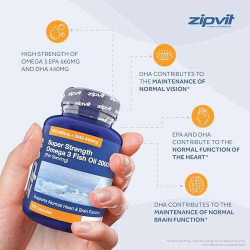 Omega 3 Fish Oil 2000mg, EPA 660mg DHA 440mg per Daily Serving. 120 Capsules ZipvitUS supplements