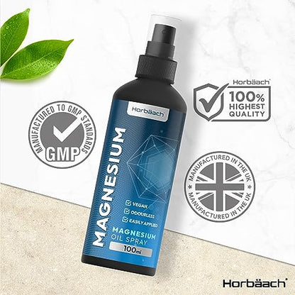 Magnesium Spray for Restless Legs, Muscles, Sleep | 100ml | Magnesium Chloride Oil HorbäachUS supplements