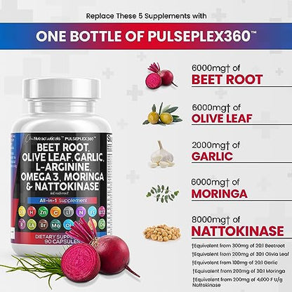 Beet Root Capsules 6000mg Olive Leaf 6000mg Nattokinase 4000 FU Clean NutraceuticalsUS supplements