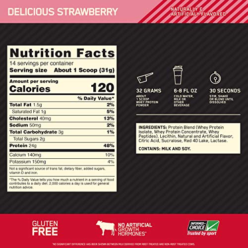 Optimum Nutrition Gold Standard 100% Whey Protein Powder, Strawberry, 1 Pound Optimum NutritionUS supplements