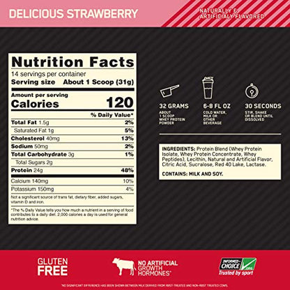 Optimum Nutrition Gold Standard 100% Whey Protein Powder, Strawberry, 1 Pound Optimum NutritionUS supplements