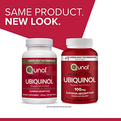 Qunol Ubiquinol CoQ10 100mg Softgels, Mega Ubiquinol 100mg - Superior Absorption QunolUS supplements