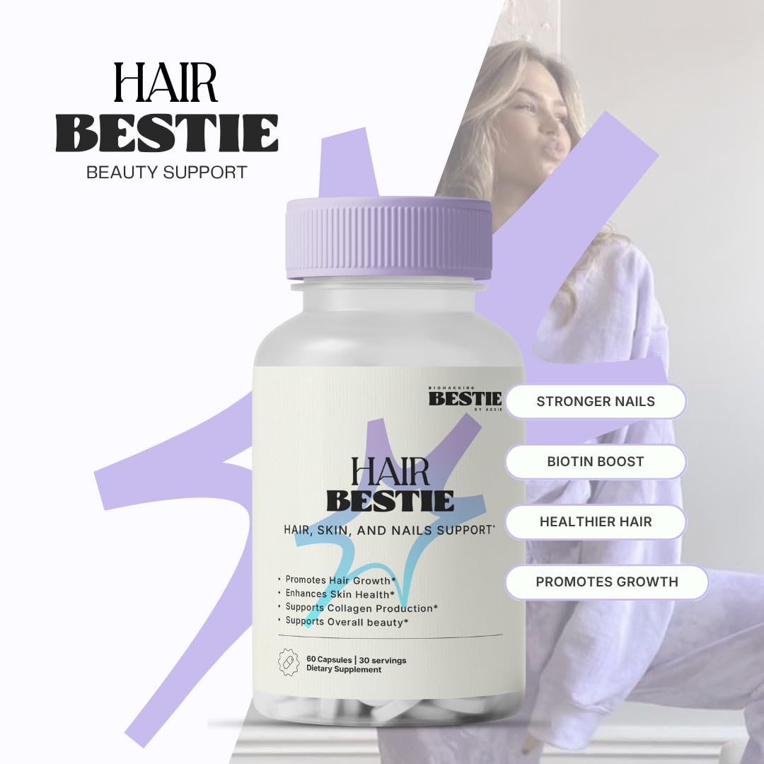Biohacking Bestie Hair Bestie for Women & Men - Hair Growth Supplement with Biotin, Collagen, Vitamin B5, & Keratin, Support for Skin Health & Nails - 60 Capsules Biohacking BestieAu supplements