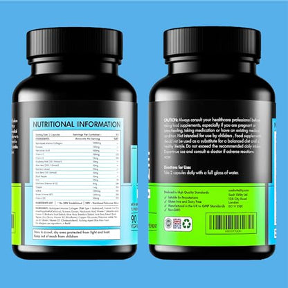 Marine Collagen Supplements - 90 Capsules with Vitamin C, Vitamin E, Hyaluronic Acid, Aloe Vera, Turmeric SASH VitalityUS supplements