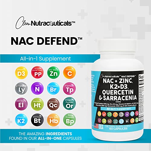 NAC Supplement N-Acetyl Cysteine 1000mg Vitamin D3 K2 Zinc Quercetin Clean NutraceuticalsAu supplements