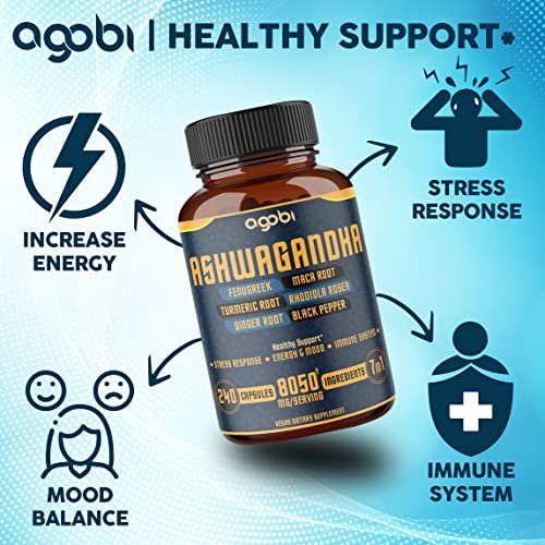 240 Capsules - 8 Month Supply - 7in1 Ashwagandha 8050mg - Combined With Fenugreek agobiAu supplements