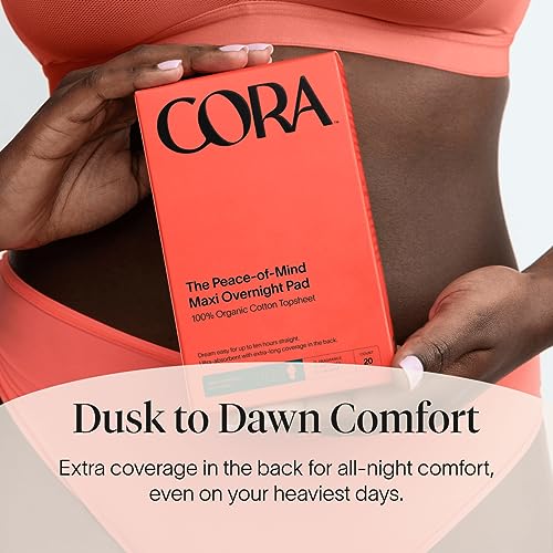 Cora Organic Cotton Topsheet Maxi Pads | Ultra Thin Period Pads with Wings | Maxi Overnight CoraAu supplements