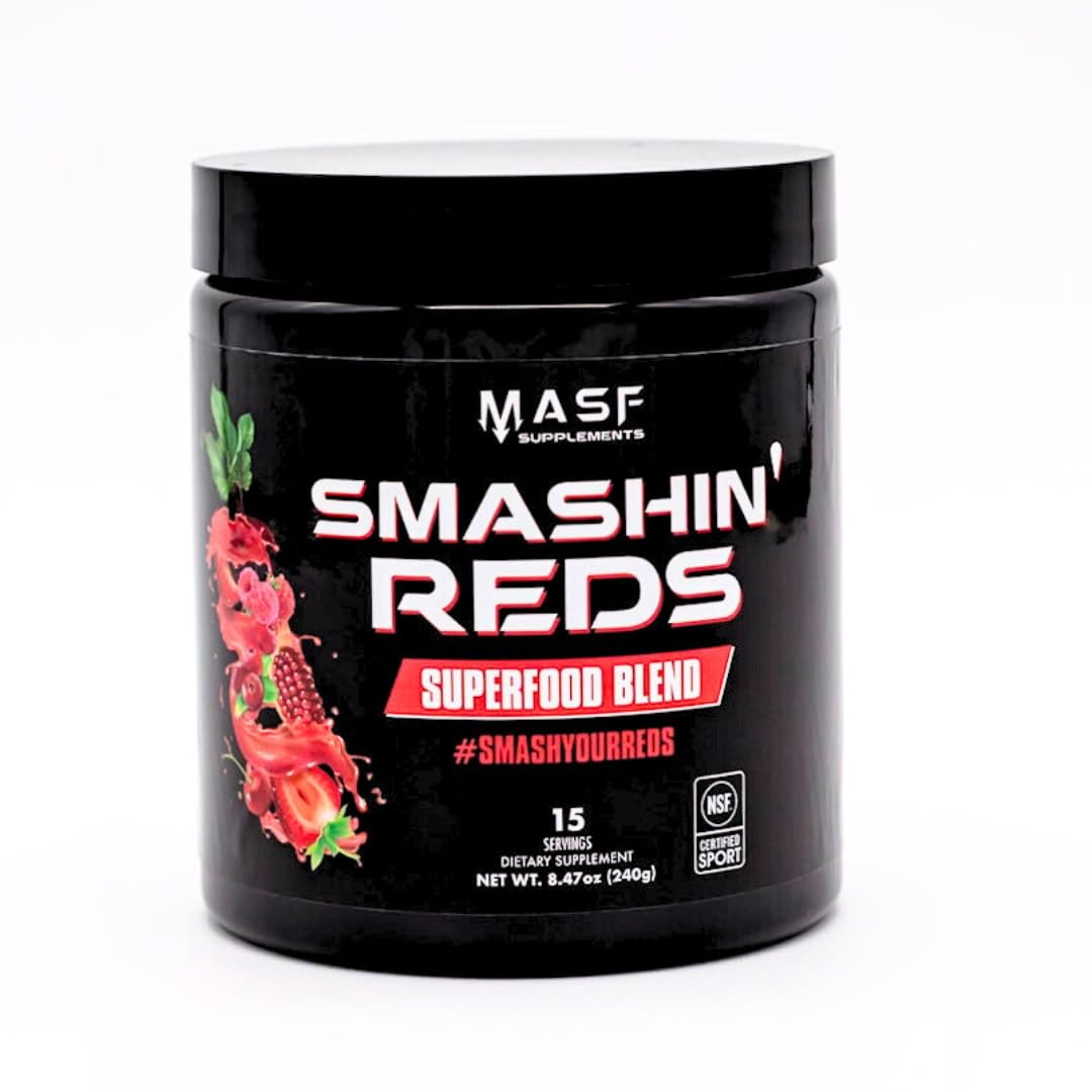 MASF Smashin' Reds Organic Superfood Supplements - 15 Servings - NSF Sport, Super Reds for Digestive Health, Energy, Endurance, Beet Root, Maca, Turmeric, Ginger, Acai, Nitric Oxide Production MASFAu supplements