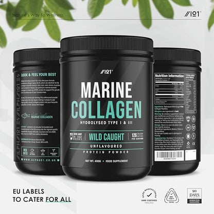 Marine Collagen Powder Supplement - 400g - Wild-Caught Canadian Marine Collagen - Unflavoured - Types 1 & 3 Hydrolysed Collagen ALPHA01US supplements