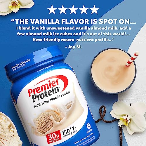 Premier Protein Powder, Vanilla Milkshake, 30g Protein, 1g Sugar, 100% Whey Protein Premier ProteinUS supplements