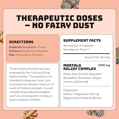 Mortals Pain Purge Daily Comfort Capsules — 7-Ingredient Botanical Blend with Turmeric, Boswellia, Willow Bark & Ginger — Vegan, cGMP, Made in USA (15 Pouches) MortalsAu supplements