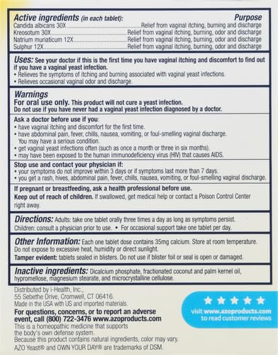 AZO Yeast Plus Dual Relief Tablets, Yeast Infection and Vaginal Symptom Relief, Relieves Itching & Burning AZOAu supplements