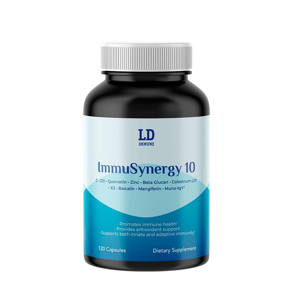 Colostrum-LD ImmuSynergy 10 Capsules - 120 Count-Immune Fortifying Ingredients - Vitamin C, D3, Zinc, Beta Glucan, Quercetin GastroDefenseAu supplements