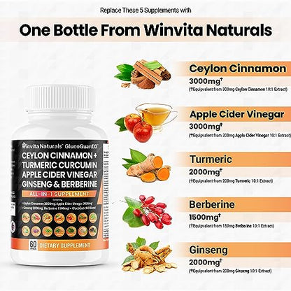 Ceylon Cinnamon 3000mg Apple Cider Vinegar 3000mg Turmeric 2000mg Panax Ginseng Winvita NaturalsUS supplements