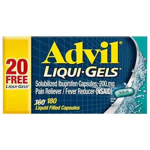 Advil Liqui-Gels Pain Reliever and Fever Reducer, Pain Medicine for Adults with Ibuprofen 200mg for Headache, Backache, Menstrual Pain and Joint Pain Relief - 180 Liquid Filled Capsules AdvilAu supplements