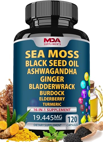 Sea Moss Black Seed Oil Ashwagandha Ginger - Multimineral Sea Moss Capsules MDA SupplementsUS supplements