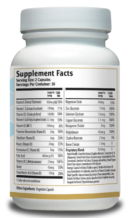 Men’s Multivitamin Supplement – Daily Energy, Immune & Heart Support – with Zinc, Magnesium, B12, CoQ10, Turmeric, Ginseng & More – 60 Vegetable Capsules – AnuMed AnuMed InternationalAu supplements