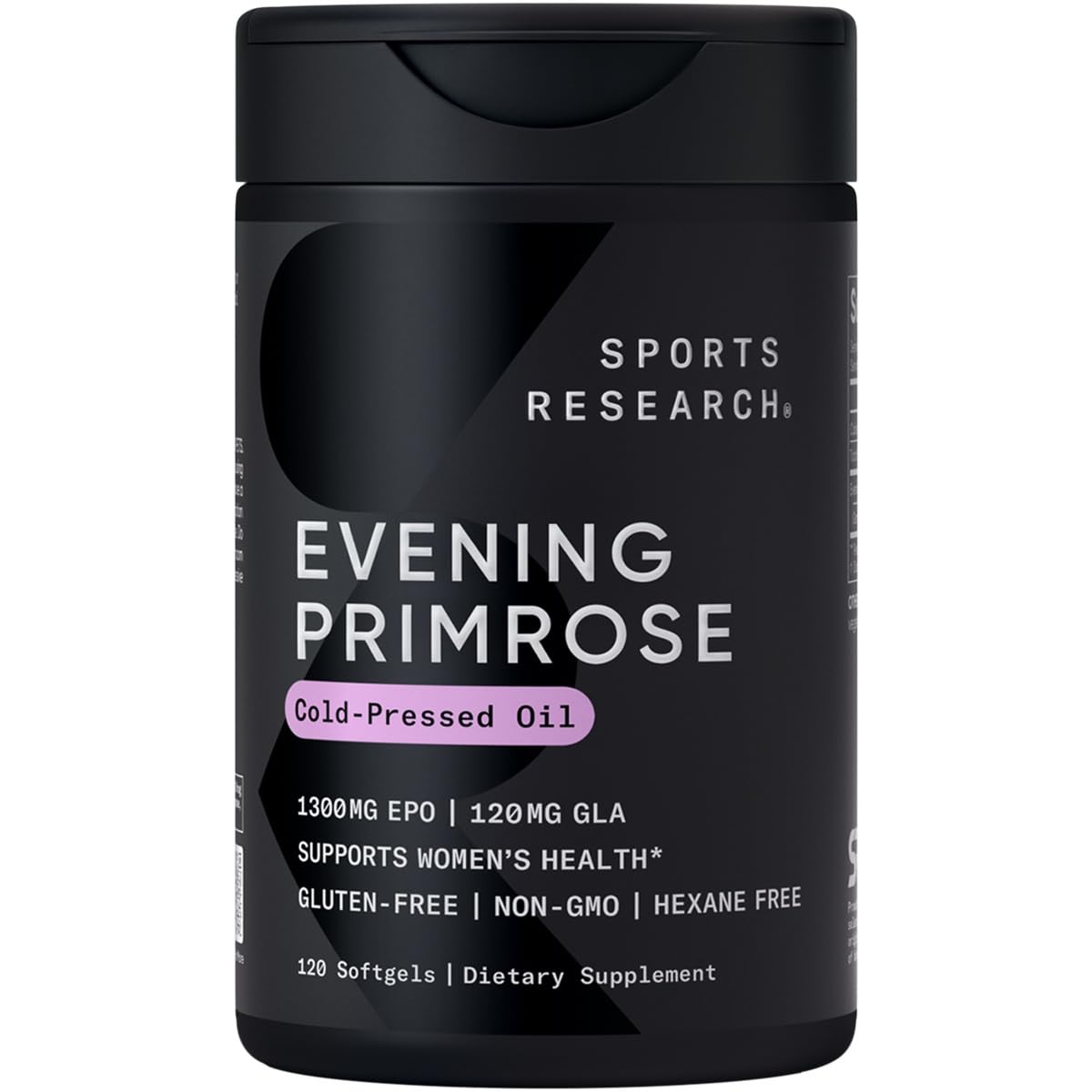 Sports Research Evening Primrose Supplement from Cold Pressed Oil - Softgels for Women’s Health & Skin Health - Gluten Free & Non-GMO GLA - High Potency 1300mg, 120 Count Sports ResearchAu supplements