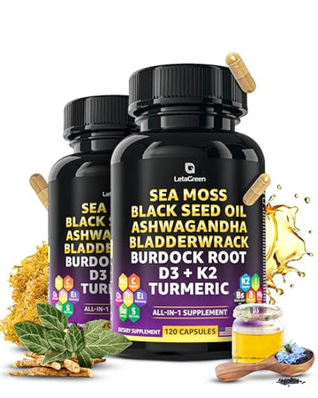 LetaGreen Irish Sea Moss Capsules – 120 Wildcrafted Sea Moss Pills with Black Seed Oil LetaGreenUS supplements