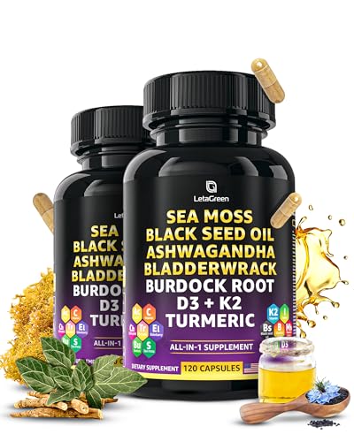 LetaGreen Irish Sea Moss Capsules – 120 Wildcrafted Sea Moss Pills with Black Seed Oil LetaGreenUS supplements