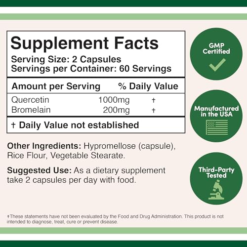 Quercetin with Bromelain - 120 Count (1,200mg Servings) Immune Health Capsules Double Wood SupplementsUS supplements