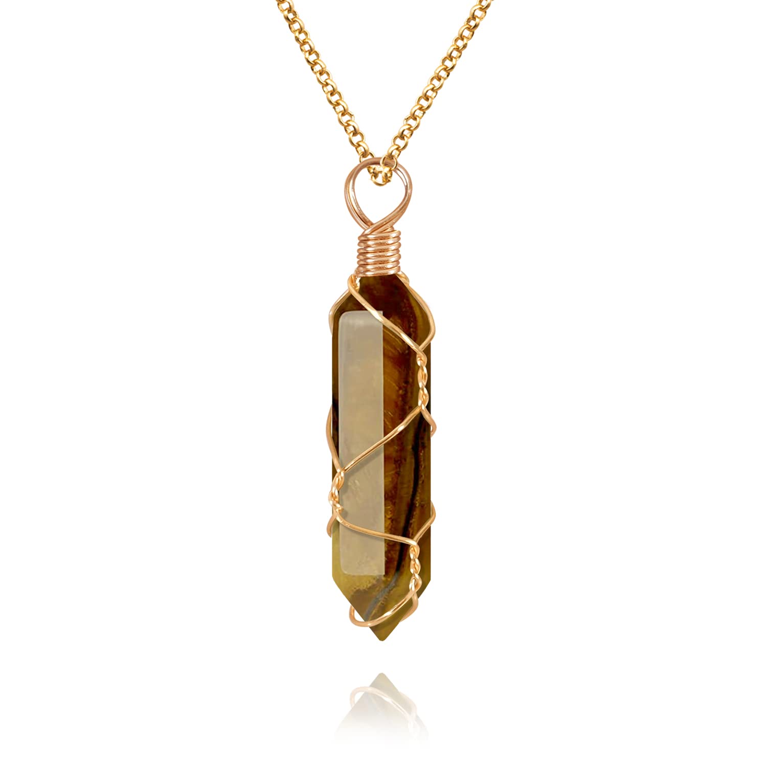 VIBILIA Healing Crystal Necklace Wire Wrapped Natural Tigerite Stone Point Pendant Necklace Hexagonal VIBILIAAu supplements