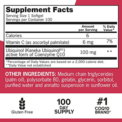 Qunol Mega Ubiquinol 100mg CoQ10, Superior Absorption, Patented Water and Fat Soluble QunolUS supplements