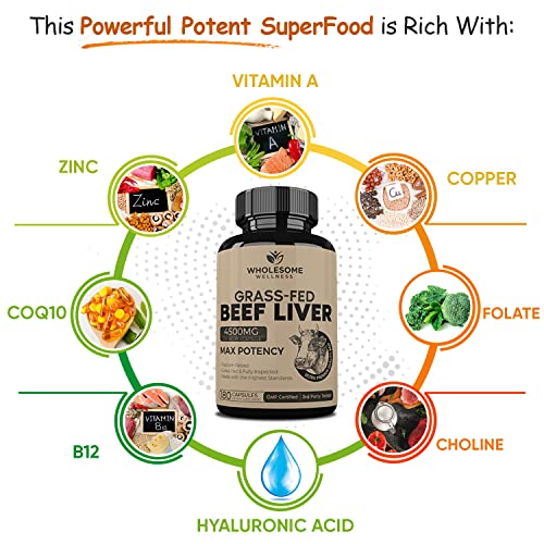 Grass Fed Desiccated Beef Liver Capsules (180 Pills, 750mg Each) - Natural Iron, Vitamin A Wholesome WellnessAu supplements