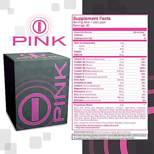 Energy Drink Powder, bHIP Pink for Women 30 Drink Mix Packets. Energy Supplements b:hipAu supplements