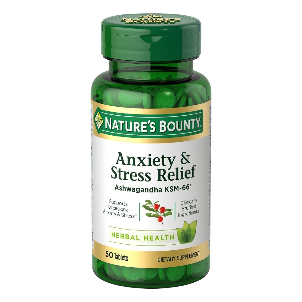 Nature's Bounty Stress Relief Ashwagandha KSM 66 Tablets, Mood Support, 50 Count Nature's BountyAu supplements