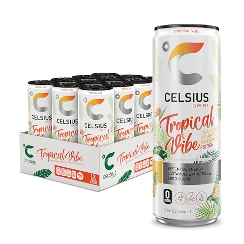 CELSIUS Sparkling Tropical Vibe, Functional Essential Energy Drink 12 Fl Oz (Pack of 12) CELSIUSUS supplements