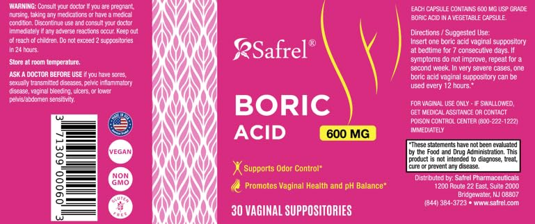 Safrel Boric Acid Vaginal Suppositories - 100% Pure Made in USA - Intimate Health Support SafrelAu supplements