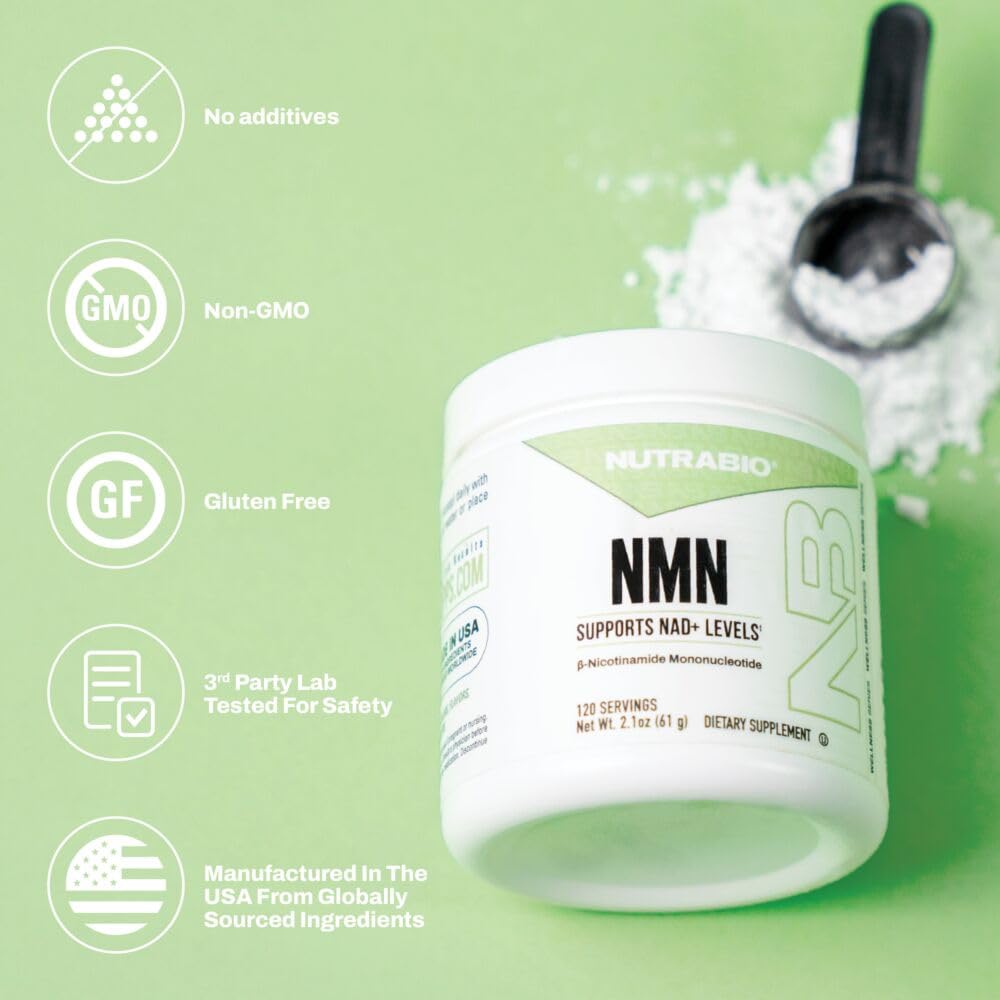 NutraBio NMN - NAD Supplement, Longevity Support, Boost NAD Levels, Increase Cellular Energy, Brain Health, Healthy Aging- 120 Servings NutraBioAu supplements
