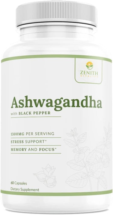 Zenith Vitality Ashwagandha 1300mg Capsules – Stress Relief & Cortisol Support, Immune & Energy Boost, Mental Clarity, Herbal Adaptogen Supplement – 60 Count Zenith VitalityAu supplements