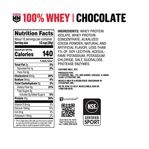 Muscle Milk 100% Whey Protein Powder, Chocolate, 5 Pound, 66 Servings, 25g Protein Muscle MilkUS supplements