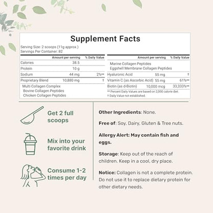 Multi Collagen Protein Powder, 2 Pounds – Type I,II,III,V,X with Biotin 10000mcg Micro IngredientsUS supplements