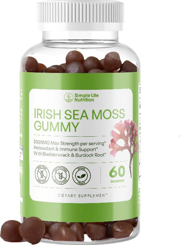 Simple Life Nutrition Organic Irish Sea Moss Gummies - Burdock Root and Bladderwrack Natural Blend - Immune System Gut Cleanse & Thyroid Supplement - Skin and Nail Health - 60CT Simple Life NutritionAu supplements
