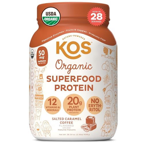 KOS Organic Vegan Protein Powder with 50mg Caffeine, Salted Caramel Coffee KOSUS supplements
