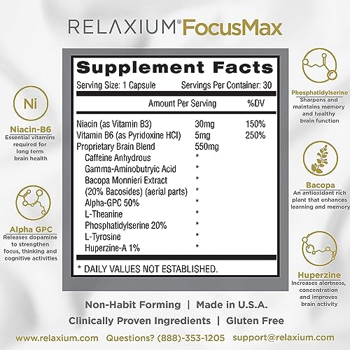 Relaxium FocusMax, Brain & Focus Health Supplement, Proven Concentration RelaxiumUS supplements