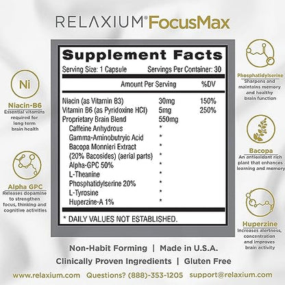 Relaxium FocusMax, Brain & Focus Health Supplement, Proven Concentration RelaxiumUS supplements
