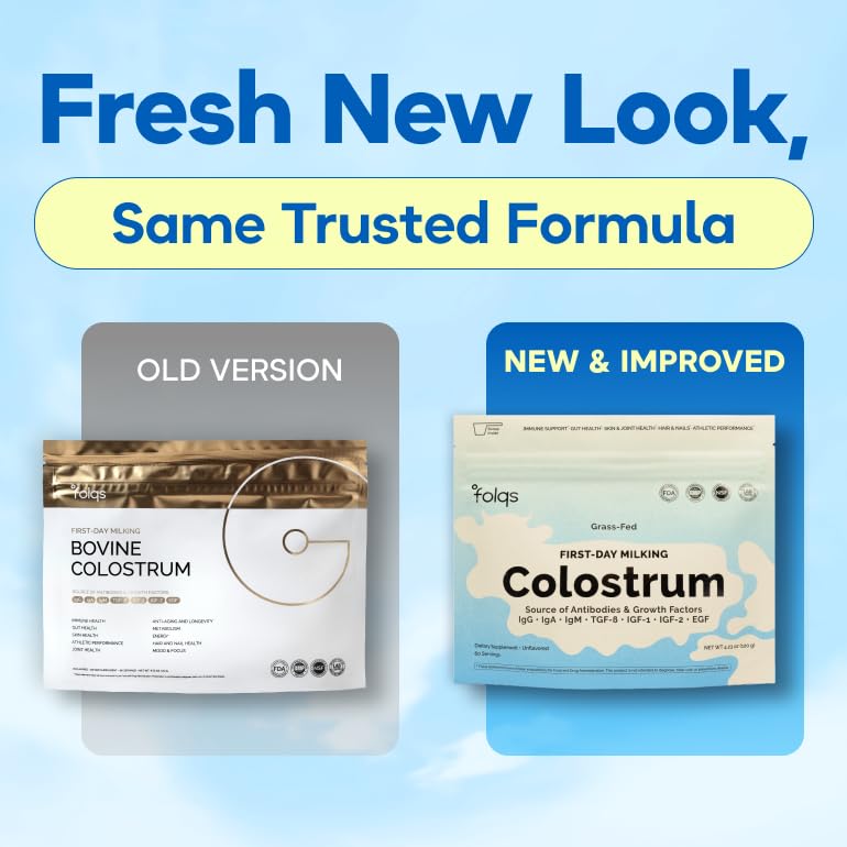 Folqs Bovine Colostrum Powder – First-Day Milking for Immune & Gut Support – 60 Servings – Supports Skin & Tissue Health – Made in USA - Amino Acids, Vitamins, Minerals – Kosher - Sustainably Sourced FolqsAu supplements