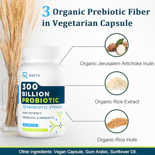 Probiotics for Women Men: 300 Billion CFU Probiotic High Potency + 12 Strains Organic RSETUUS supplements