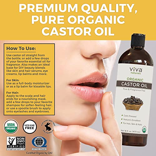 Viva Naturals Organic Castor Oil, 16 fl oz - Cold Pressed Castor Oil for Skin, Hair and Lashes - Traditionally Viva NaturalsAu supplements