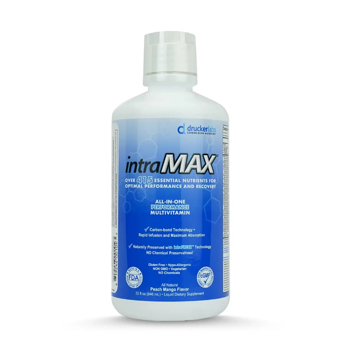 Drucker Labs - intraMAX Organic Liquid Multivitamin, Non GMO, Dairy Free, Gluten Free, Magnesium, Vitamin D, C and E, Zinc (32 oz., Peach Mango) Drucker LabsAu supplements