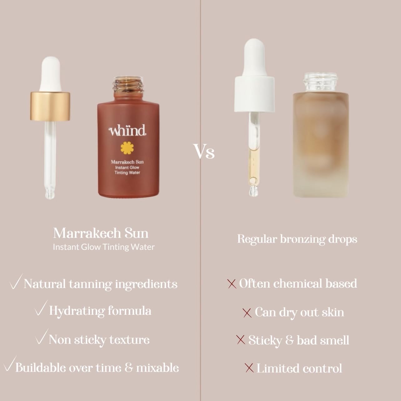 WHIND Marrakech Sun Instant Glow Tinting Water- Self Tanner Face Drops –Bronzing for Face –Lightweight Tanner/Natural Tan- Streak-Free Glow – Tan Drops for Radiant Skin - 1oz / 30ml WHINDAu supplements