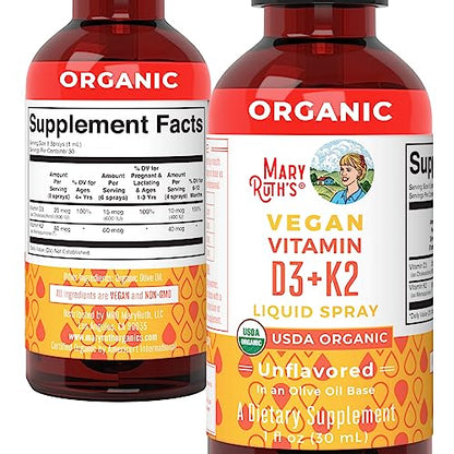 MaryRuth's Organic D3 + K2 Spray for Adults & Kids for Bone Health | Vitamin D3 as Cholecalciferol | Vitamin K2 | Immunity | Mineral Absorption | Heart Health | Vegan | Non-GMO | Gluten Free | 1 Fl Oz MARYRUTH'SUS supplements